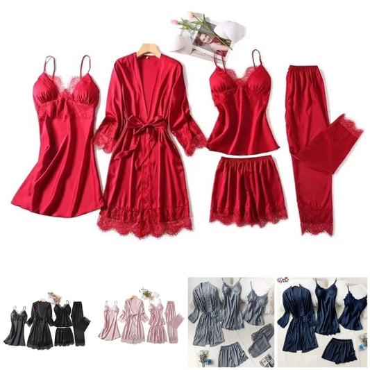 Luxury Silk Nighty Set for Women – Premium Satin Lace Sleepwear Robe