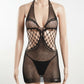 Elegant black stretchable fishnet bodysuit stocking