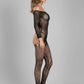Elegant black stretchable fishnet bodysuit stocking for stylish women.