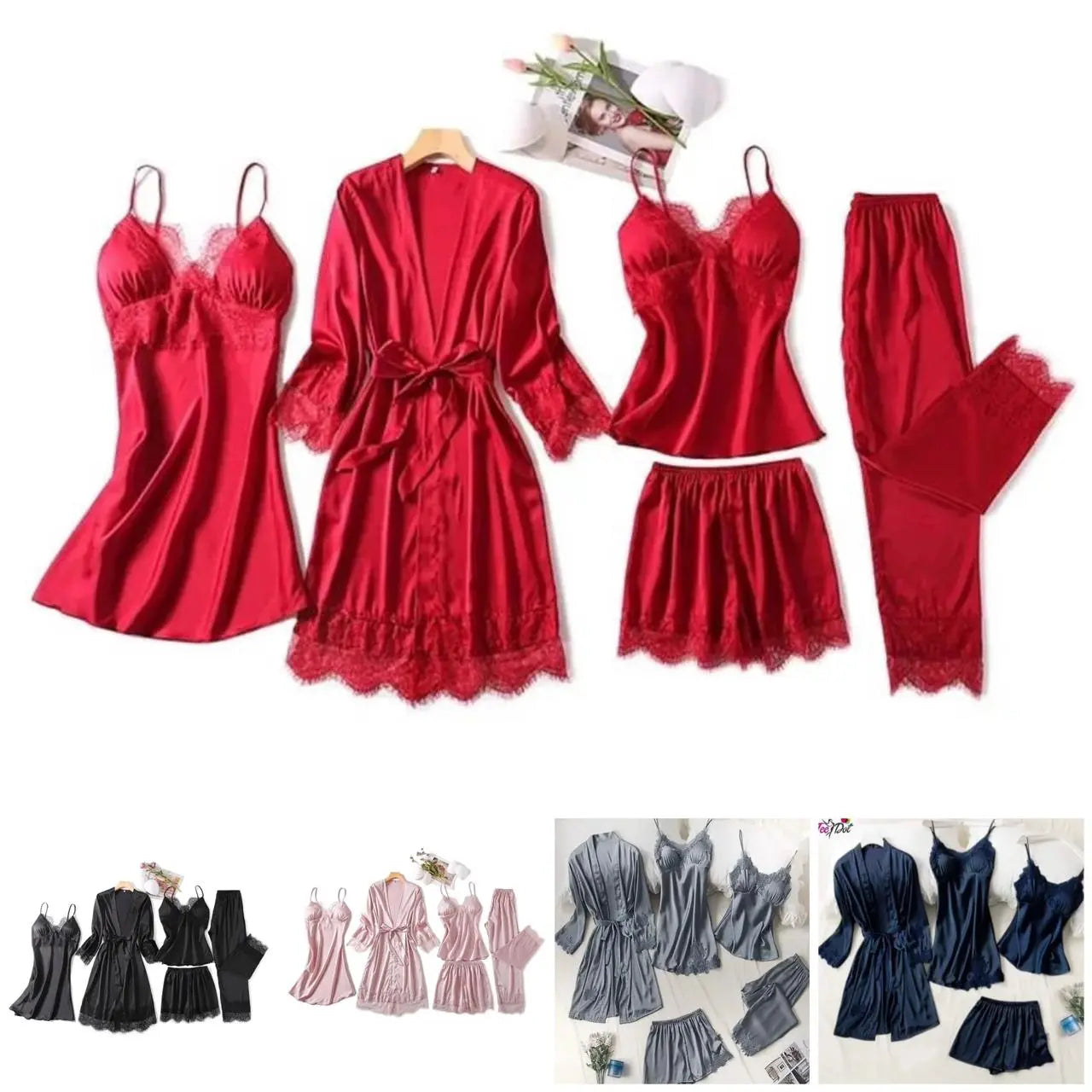 Luxury Silk Nighty Set for Women – Premium Satin Lace Sleepwear Robe