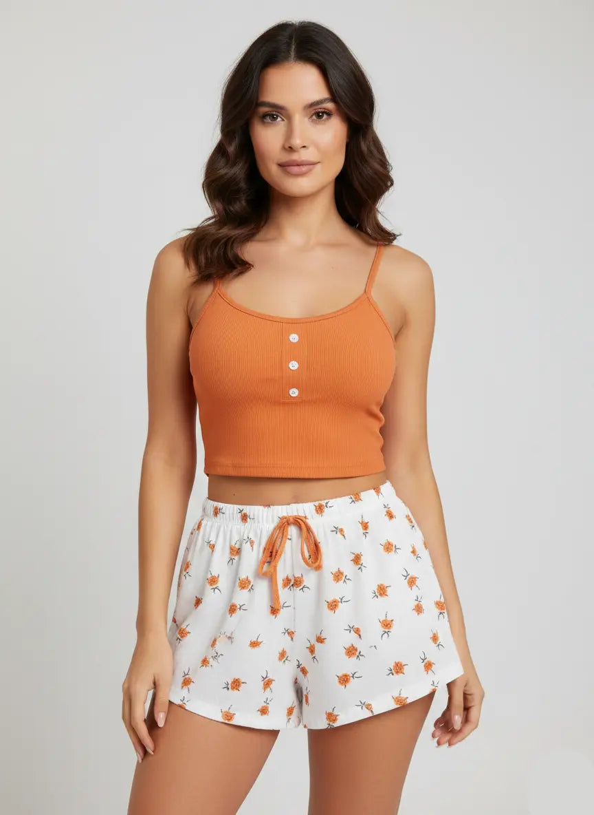 Women Boxer Short Nighty Set – Soft Cotton Sleeveless Sleepwear for Girls